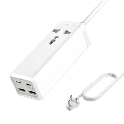 ABRALE 5 in 1 Super Charger 65W 2 USB Ports, 2 PD Type C Ports with 1 Power Socket Fit with Laptops,i-Phones, Mac-Book, Tablets, i-Pads, Power Banks etc