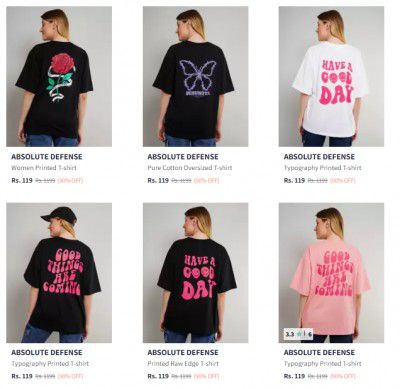 ABSOLUTE DEFENSE Women's T-Shirts upto 90% off | Start @119