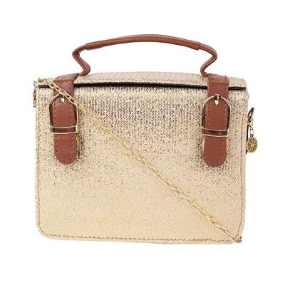 AccessHer stylish trendy Gold & Brown Solid Sling Bag for girls and women