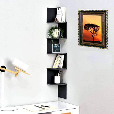 Acco & Deco Zig Zag Floating Corner Shelves 5 Tier Wall Mount Storage Shelf for Bedroom, Living Room, Bathroom, Display Shelf