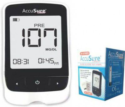 AccuSure Sensor Glucometer With 50 Test Strips Glucometer (White)