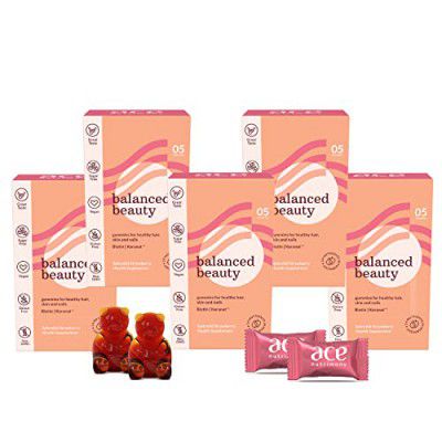 Ace Nutrimony Balanced Beauty Biotin Gummies for Hair Growth | Reduce Hair Fall | Glowing Skin | Beautiful Nails with Strawberry Flavor (Trial Pack (25 Gummies), 25)