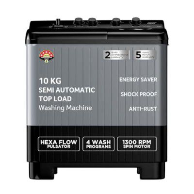 Acer 10.0 Kg 5 Star Semi-Automatic Top Loading Washing Machine(AR10SAMBGL124D, Black-Grey)