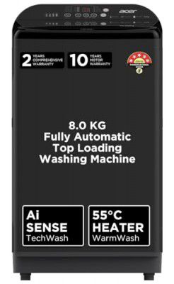 Acer 8.0 Kg Halo Wash Series Fully-Automatic Top Load Washing Machine (In-built Heater, AiSense, AutoBalance, HelixFlow Jet Tech, FrothPlus Tub Tech, AR80FATLP1GT, 2023 Model, Grey)