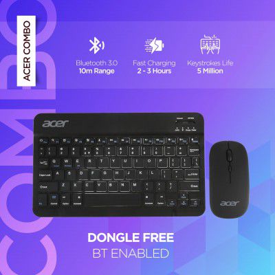 Acer Nano Pad Rechargeable Bluetooth Keyboard & Mouse Combo, 3 DPI Upto 1200 DPI, 78 Keys Anti Slip Back, Ultra Thin Design for Tablet, Laptop, Mobile,(Black)