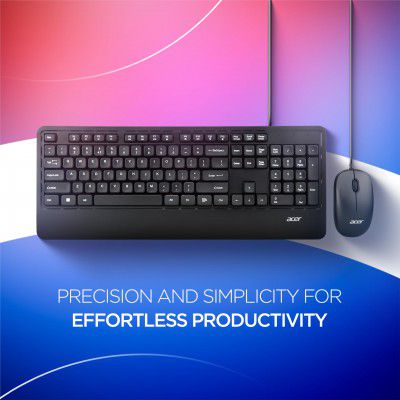 Acer PalmEase Wired Keyboard & Mouse Combo with Palm Rest - Black