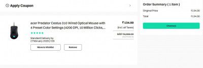 acer Predator Cestus 310 Wired Optical Mouse  (4200 DPI, 10 Million Clicks, Black)