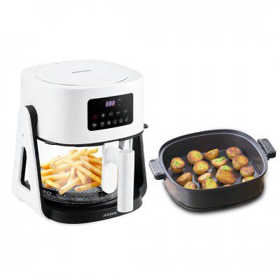 Acerpure Air Fryer | 100% Glass Bowl | 5.5L Air Fryer + 2.5L Cooking Pot | 1500 Watts | White