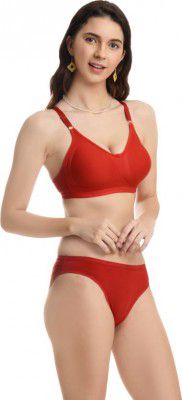 achiever  Bra & Panty Set Solid Red Lingerie Set