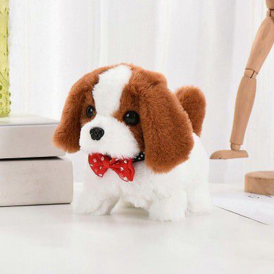 Achintya Electronic Interactive Dog Toy – Plush Puppy Soft Toy for Kids (White & Brown)
