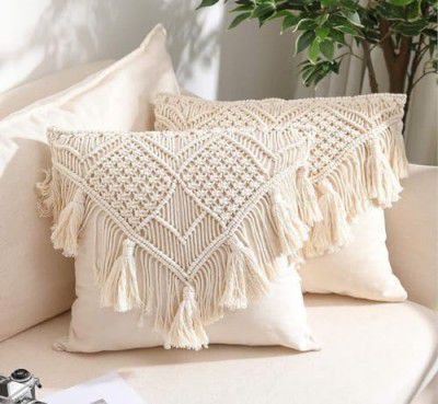 Acn Kohinoor | Macrame Cushion Cover 16 X 16 Inch Off-White