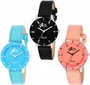 Acnos Analogue Womens Watch (Pack of 3) (Multicolored Dial Multicolored Colored Strap) (605-black-org-skyblue)...
