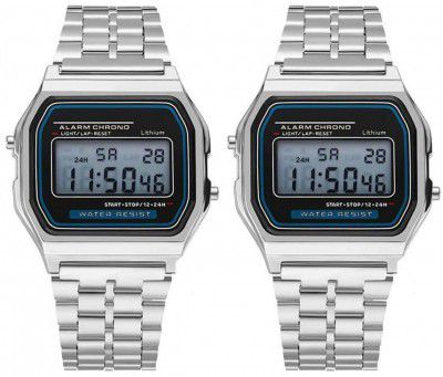 Acnos Brand 2 Combo Digital 4 Colours Vintage Square Dial Unisex Water Resist Watch (WR70)