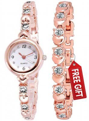 Acnos Girls Special Quality Different Heart Shape Bangle Analog Watch with Rose Gold Bracelet - Pack of 2