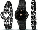 Acnos® Premium Brand - A Watch Analogue Plain Black Dial Magnet Watch with Gift Bracelet for Women Or Girls and Watch for Girl Or Women (Combo of 3)...
