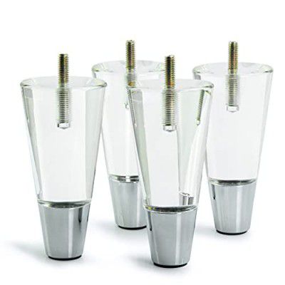 Acrylic Furniture Legs Replacement Sofa Feet Cabinet Modern Clear Decor DIY Legs Tapered Style Set of 4 Chrome (4.7inch)