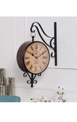 ACTIVE PLUS | Metal Station Clock (30 x 28 x 15 cm, Brown)