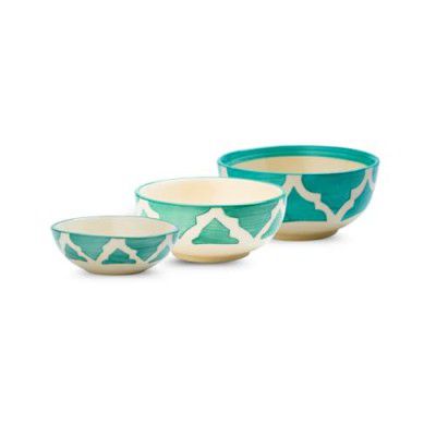 aDai Moroccan Print Green Ceramic Bowls Set of 3 (75ml, 125ml & 200ml)