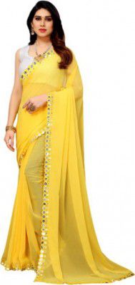 Adesh creation Solid/Plain Bollywood Georgette Saree (Yellow)