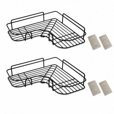 Adhesive Wall-Mounted Corner Shelf Rack - Rustproof Metal Kitchen 