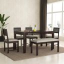 Adichwal Furniture Sheesham Wood 4 Chair with 1 Bench Dining Table Set with Cushioned Chairs for Dining Room | Living Room | Home & Office | t (6 Seater with Bench, Walnut A)...
