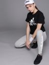 ADIDAS Women Grey Melange & White Linear Brand Logo Solid Tights...