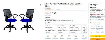 Adiko ADPND 075 Mesh Back Chair, Set of 2 (Blue)