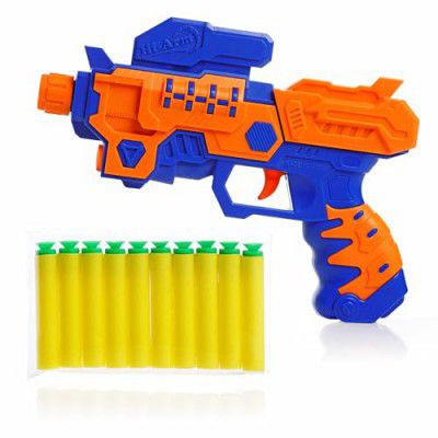 Aditi Toys Hi-Arm Soft Bullet Gun Toy - Safe Plastic Gun with 10 Bullets, Effective Range of 40 Feet