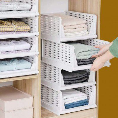 Aditya Polymers Wardrobe Organizer Foldable and Stackable Pack of 3 (3 Large Organizer Trays Basket)