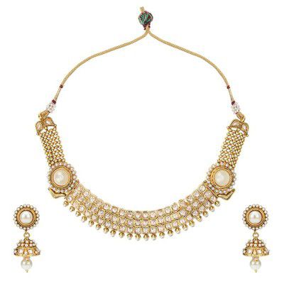 Adiva Bridal Dulhan Blue Metal Alloy Jewellery Set with Necklace and Earring for Ladies