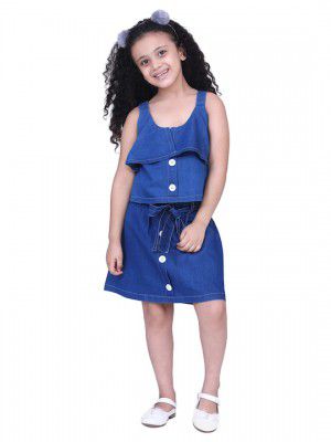ADIVA Girls Blue Solid Top with Skirt