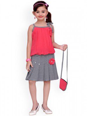 ADIVA Girls Pink & Black Striped Co-ords set