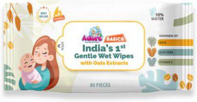 Adore Indias 1st Ever Baby Gentle Wet Wipes with Oat Extracts-98% Water - Pack of 1  (80 Wipes)