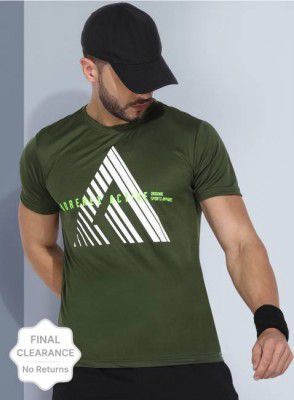 Adrenex Men Printed Round Neck Polyester Dark Green T-Shirt