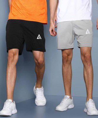 Adrenex  Pack of 2 Solid Men Black, Grey Basic Shorts, Beach Shorts, Baggy Shorts, Gym Shorts, Cycling Shorts