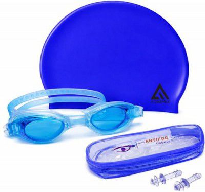 Adrenex Swimming Combo Cap Goggle Earplug Set For All Age Swimming Kit