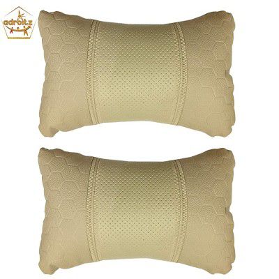 AdroitZ Beige Universal Neck Rest Pillow Faux Leather Material in Football Design for All Car_505