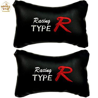Adroitz Black Universal Neck Rest Pillow Faux Leather Material in Type R Design Compatible All Cars