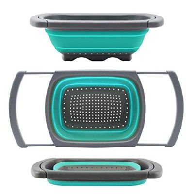 ADTALA Over-The-Sink Collapsible Colander, Food-Grade-Silicone Kitchen Strainer with Extendable Handles,Space-Saver?Folding Strainer for Kitchen?6-Quart Capacity, Dishwasher-Safe?BPA Free