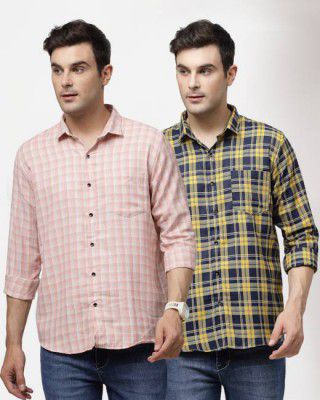 ADWYN PETER Men Regular Fit Checkered Button Down Collar Casual Shirt (Pack of 2)