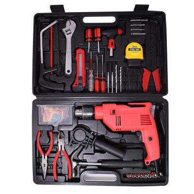 Aegon ADM-13MM 500W 13mm Impact Drill Machine/Screwdriver & Hand Tools Kit with 121 Accessories for DIY, Home and Professional Use
