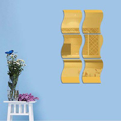 AERINA 6Pcs/Set DIY Removable Home Room Wall Mirror Sticker Art Decor Decoration Wall Stickers Bathroom Mirror Sticker Decoration (GOLD)