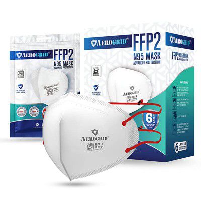 AeroGrid FFP2 | Pack of 10 | 6 Layers | ISI Mark | BIS Certified | EN 149 European Std. Certified | Premium N95 Mask for Unisex