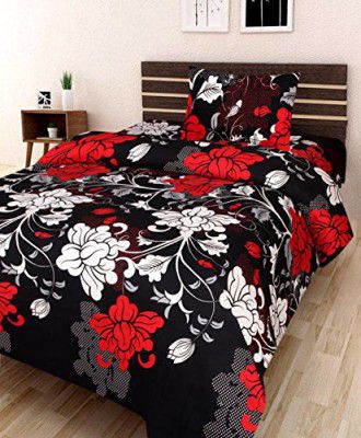AEROHAVEN 180 TC Microfibre Single 3D Luxury Bedsheet with 1 Pillow Cover - Floral, Black - (Single Bed(60 x 90 inch))