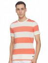 AEROPOSTALE Men Coral and White Crew Neck Stripe T-Shirt...