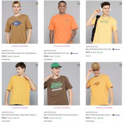 Flipkiart : Upto 88% OFF On Aeropostale Mens T Shirts | Starts At Rs 285