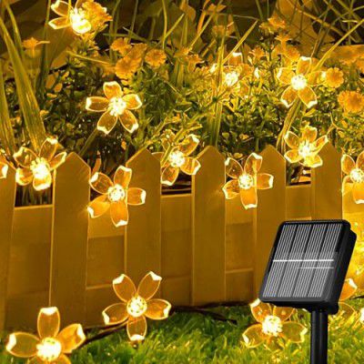 AERYS 75 Flower LED Fairy String Solar Silicon Flower 10 Meter Waterproof 8 Mode Outdoor/Indoor Waterproof Solar Powered Led String Light(Warmwhite)