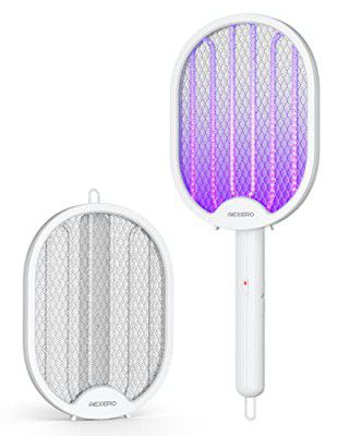 AEXERO Mosquito Racket, Mosquito Bat with UV Light Rechargeable, 3000V Electric Insect Killer with 1-Year Warranty, Mosquito Swatter Foldable with USB Charging (White)