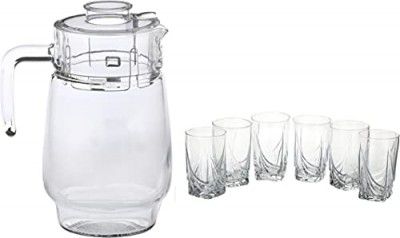 Afast Designer Jug Set of 1 with Stylish Glasses for Serving Water, Juice, Cold Drinks, and Other Drinking Bavrage, Glass 220 Ml, Jug 1800 Ml, Color- Transparent, Clear
