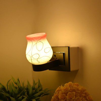 Afast Engraved LED Wall Light/Night Lamp with Decorated Colorful Glass Shade Designer Lighting, Home, Bed Room, Kids Room, Guest Room, Gifts, 7 Watt, Round, Wood, Glass, Brown, Orange,White-A34